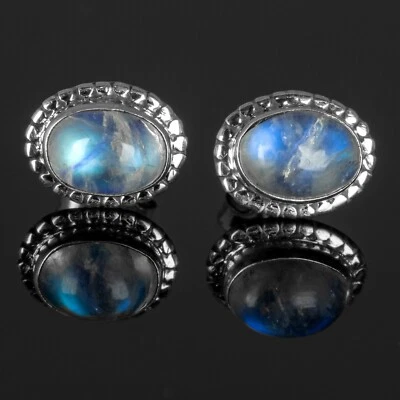 Elegant Genuine 925 Sterling Silver Moonstone Oval Earrings Studs Gemstone - Image 1 of 4