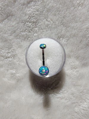 Barra curva de titanio anatometal 14 g 7/16 verde azulado ópalo bisel conjunto cabujón Foto 1 de 3