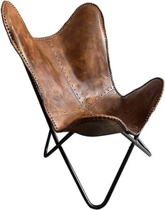 Antique Handmade Leather Lounge Butterfly Chair Full Folding Relax Arm Chair  - Picture 1 of 6