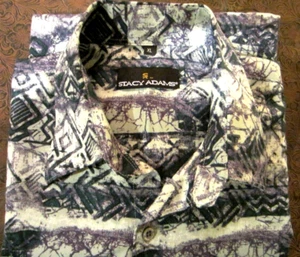 Mens STACY ADAMS Gray & Purple Poly Long Sleeve Button Down Shirt XL EC - Picture 1 of 9