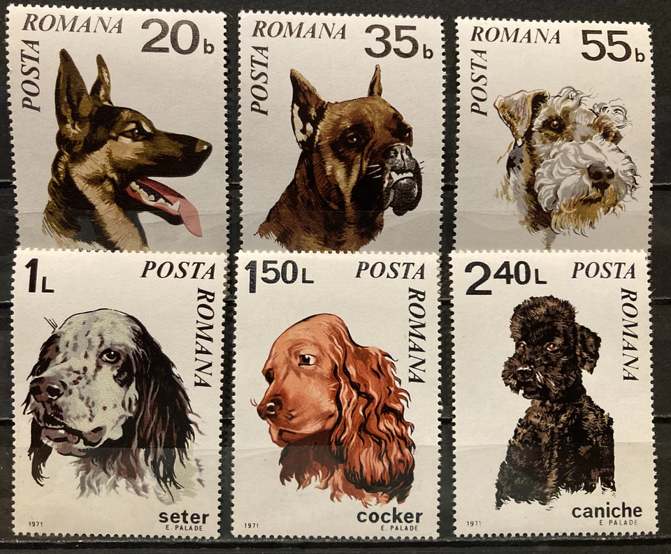 Romania, dogs,S.C#2227-32 ,MNH, complete set of 6 as issued in 1971 - Image 1 of 1