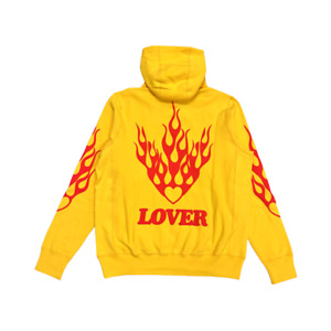 Size L - Bianca Chandon Lover Flame Hearts Sweatshirt Hoodie Yellow / Red SS21