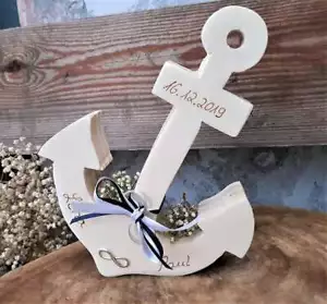 Hochzeit Ringkissen Ringhalter Holz Anker für Eheringe mit Namen - Bild 1 von 5