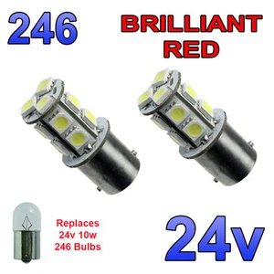 2 x Red 24v LED BA15s 246 R10W 13 SMD Number Plate Interior Bulbs HGV Truck - Picture 1 of 4