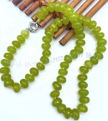 Faceted 5x8mm Natural Green Peridot Rondelle Gemstone Beads Necklaces 14-56'' - Image 1 of 4