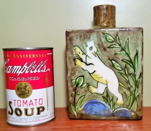 19th Cen caspian tiger white persian cat pottery flask antique vase vtg bottle - Picture 1 of 8