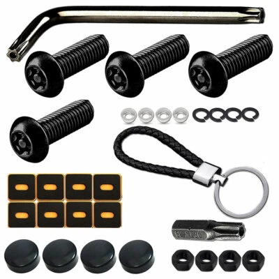BLACK MOTORBIKE CAR NUMBER PLATE FIXING BOLTS & NUTS LICENSE FITTING SCREWS Kit - image 1 of 4