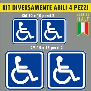 Kit 4 adesivi invalidi disabili carrozzina diversamente abili auto vetri c.1657 - Foto 1 di 5