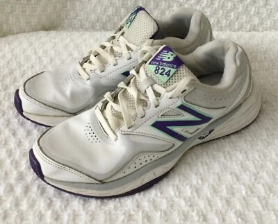 Zapatillas New Balance 824 para mujer talla 8 con inserciones cómodas #WX824WV1 blancas moradas Foto 1 de 4