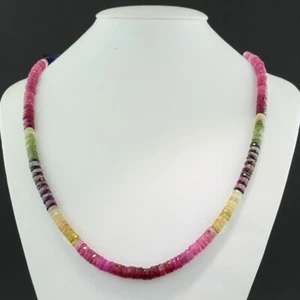 Saphir-Collier 150 carat Saphire Blau Rot Pink Grün Gelb 585-Gold Safirkette neu - Picture 1 of 4