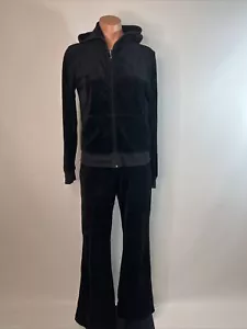 Vintage Juicy Couture Velour track Suit Jacket/Pants Black Women's Logo Y2k Sz L - Picture 1 of 12