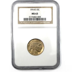 1914-S Buffalo Nickel 5c NGC MS63 San Francisco Mint Superb Eye Appeal - Picture 1 of 2