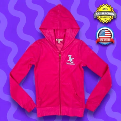 Juicy Couture Girls Pink Full Zip Hooded Jacket Size 10 Black Label Terry NWT - Image 1 of 4