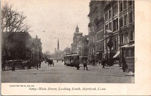 Vintage Postcard Main Street Hartford CT Streetcars Horse & Buggy Unused - Picture 1 of 3