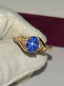 Anillo de plata 925 para mujer enchapado en oro rosa creado en laboratorio con zafiro Lindy Star - Imagen 1 de 6