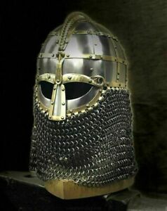 Medieval Viking Helmet Vendel Knight Rivited Chain Mail Viking Helmet