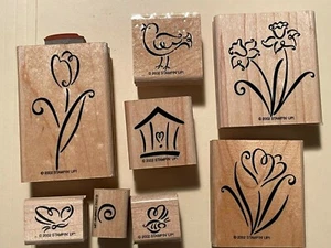 Estampillas de goma estampadas simplemente primavera - Juego de 8 - Flores, pajarera - Usadas en excelente estado - Imagen 1 de 3