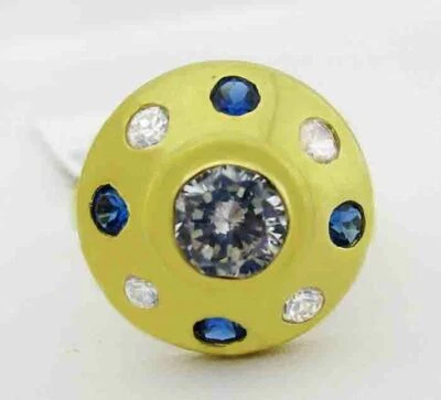 LAB CREATED BLUE SAPPHIRE & WHITE SAPPHIRES RING 10K YELLOW GOLD - Image 1 of 3