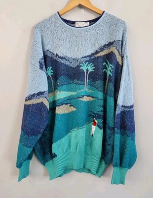 Vintage St. Croix Knits Pullover Sweater Blue Golf ⛳️ Scene All Over Men's XL - Image 1 of 4