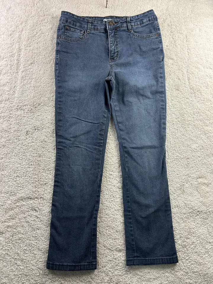 Pantalones de mezclilla Bandolino Blu para mujer 10 azules elásticos pierna recta botones solapa bolsillos Foto 1 de 4