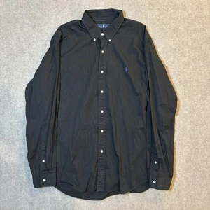 Polo Ralph Lauren Solid Black Men’s XXL Button Down Shirt Purple Pony EUC - Picture 1 of 9