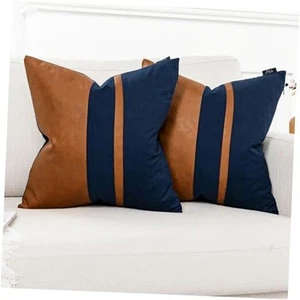 2er Set Marine und Braun 22" x 22" (2er Pack) Braun Leder & Marineblau Baumwolle - Bild 1 von 8
