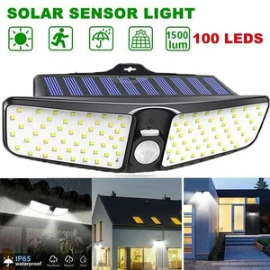 100 LED Dual Security Detector Solar Spot Light Motion Sensor Outdoor Floodlight - Picture 1 of 12