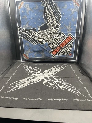 Lote De Colección De 2 Pañuelos Harley Davidson Hechos en EE. UU. 100% Algodón Bandanas Foto 1 de 2