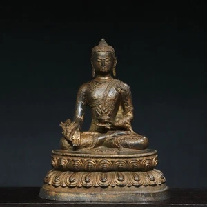 12" China old Tibet Tibetan Buddhism Temple Bronze gilt Medicine Buddha statue - Picture 1 of 9