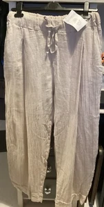 Italian Laundry B Linen Boho Light Cream Wide Leg Trousers Harem Style Size 12 - Picture 1 of 6