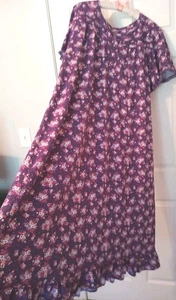 DREAMS & CO nightgown long purple floral s/s flutter 100% cotton knit 1X P PLUS - Picture 1 of 10
