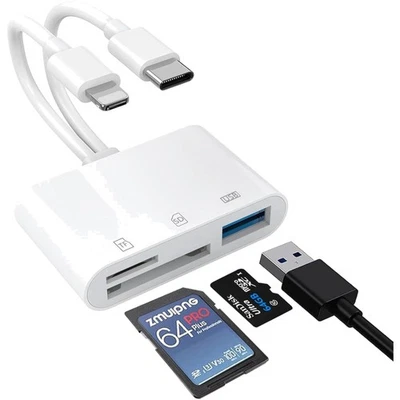 SD Kartenleser iPhone Lightning Kamera Adapter 3in1 für SD, Micro SD, USB - Bild 1 von 4
