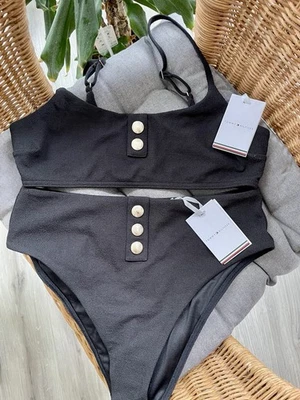 Tommy Hilfiger Bikini-Set Gr. S NEU mit Etiketten schwarz Krepp-Optik High Waist - Bild 1 von 4