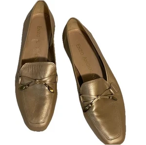 Enzo Angiolini "Linear" Size 8 Opalescent Beige Leather Loafers w/ Bow Vintage - Picture 1 of 9