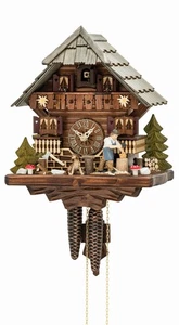 Cuckoo Clock Black Forest house with moving wood chopper KA 1697 EX NEW - Picture 1 of 1