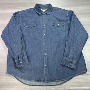 Mountain Khakis Denim Shirt Mens 2XL Blue Western Pearl Snap Button 100% Cotton - Picture 1 of 12