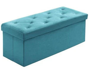 Ottoman Storage Folding Box Foot Stool Velvet Seat Storage Trunk Pouffe Bench - Picture 1 of 9