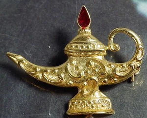 Aladdin Genie Lamp Gold Tone Brooch Pin Marked New View 1 5/8' Length BROOCH PIN - Picture 1 of 2