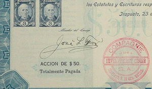 MEXICO M/93a CÍA DE FOMENTO MINERO una acción de $50 pesos de 1910 (Guanajuato) - Picture 1 of 3