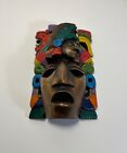 Vintage Hand Carved Hand Painted Mexican Mayan Wooden Mask