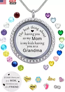 Best Gift Floating Charm Living Memory Lockets with Birthstone, 30Mm Stainless S - Picture 1 of 7