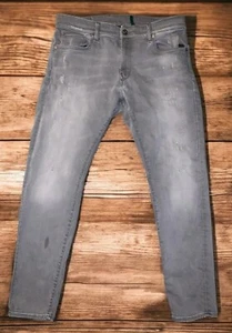 G Star Raw Jeans Mens 36x32 Revend Skinny Distressed Restored Denim Black Gray - Picture 1 of 11