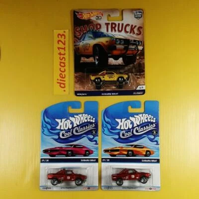 (lot of 3) Hot Wheels SHOP TRUCKS SUBARU BRAT Yellow + HW COOL CLASSICS Red  - Image 1 of 4