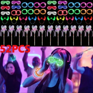 52PCS Glow in the Dark Party Supplies LED Light Up Toys Wand Glasses Bracelets - Picture 1 of 6