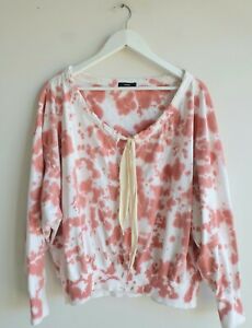 BASSIKE Medium Pink & White Motley Tie Dye Organic Cotton Sweater Jumper Exc...