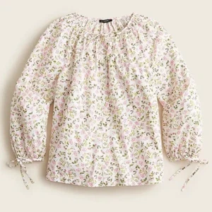 J.Crew Baumwoll Popeline Top Damen Gr. M Bindeärmel Knopfleiste in Wiese Blumen - Bild 1 von 21