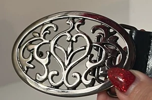 Steve Madden Women’s Black Belt Faux Leather Size M 40” Long 1.5” Wide Fancy - Picture 1 of 7