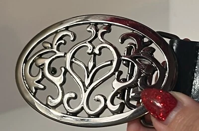 Steve Madden Women’s Black Belt Faux Leather Size M 40” Long 1.5” Wide Fancy - Image 1 of 4