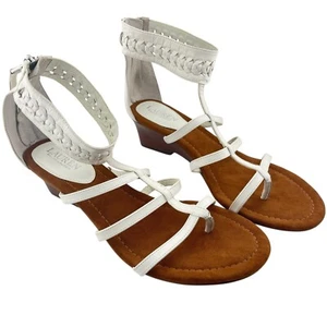Lauren Ralph Lauren Meira sandali con zeppa in pelle bianco e cinturino donna 9B - Foto 1 di 10