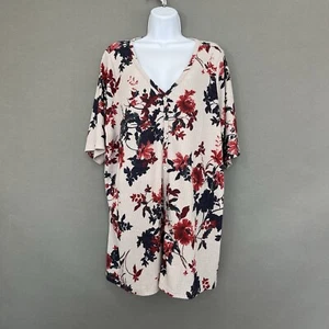 Torrid Top Womens Size 4 Gray Floral Print Button Front Waffle Knit High Low - Picture 1 of 12